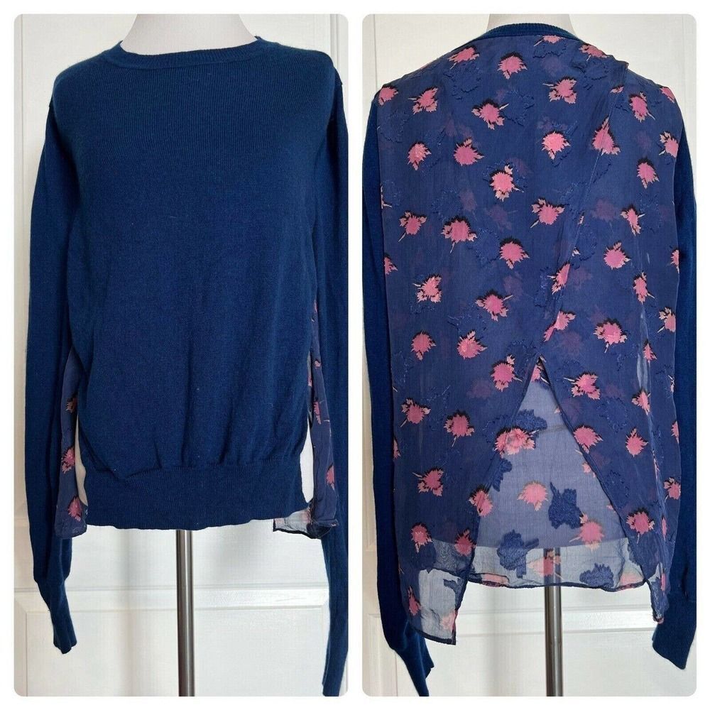 REBECCA MINKOFF Navy Knit Sweater Chiffon Jumper ONE OF A KIND SAMPLE M